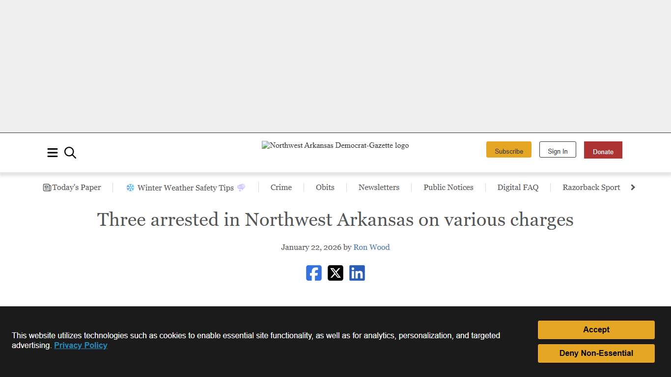 Three arrested in Northwest Arkansas on various charges Northwest Arkansas Democrat-Gazette