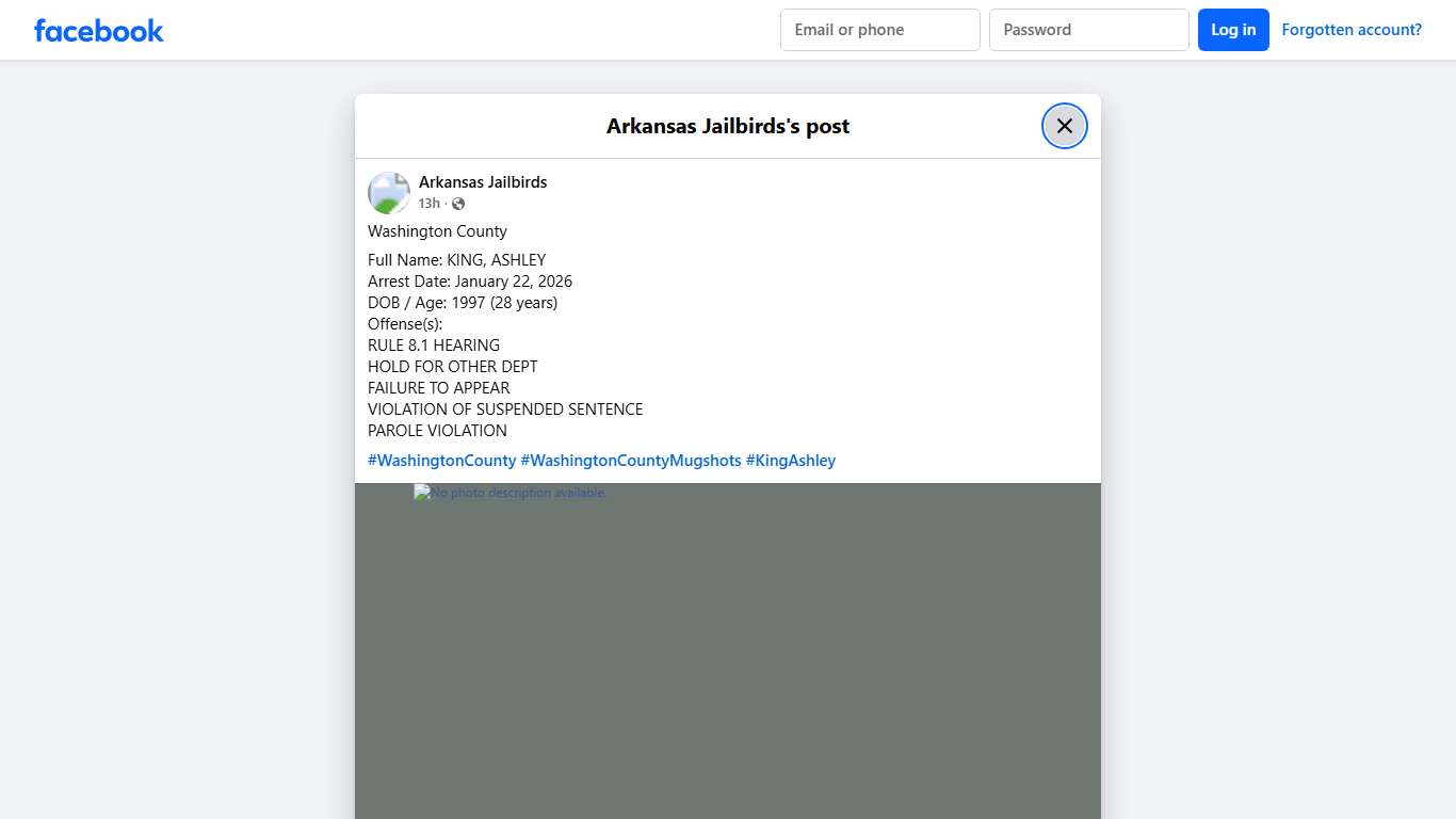 Washington County Full Name: KING,... - Arkansas Jailbirds Facebook